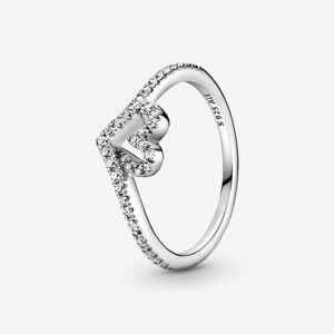 Pandora Sparkling Wishbone Heart Ring
